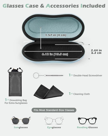 ProCase Sunglasses Case, Hard EVA Shell Shockproof Eyeglass Case for Men Women with Metal Hanging Hook and Velvet Lining, Travel Zipper Sport Glasses Holder Organizer for Gifts- Lightblue
