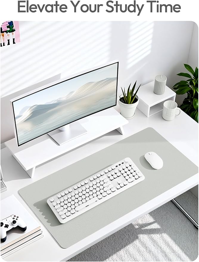 YSAGi Leather Desk Protector, Office Mat, Large Mouse Mat, Non-Slip PU Leather Blotter, Laptop Desk, Waterproof Writing Pad for Office and Home (Light Grey, 31.5" x 15.8")