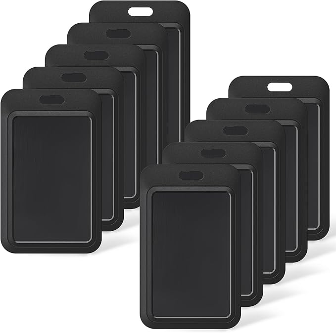 Uniclife 10 Pack Sliding ID Badge Holder Hard Black Vertical Plastic Card Case Protector Pouch with Clear Window for Office School ID Credit Cards Proximity Key Cards Driver’s Licenses and Passes