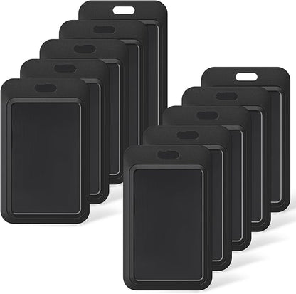 Uniclife 10 Pack Sliding ID Badge Holder Hard Black Vertical Plastic Card Case Protector Pouch with Clear Window for Office School ID Credit Cards Proximity Key Cards Driver’s Licenses and Passes