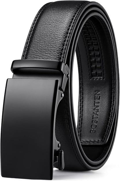 BOSTANTEN Mens Belt Leather Ratchet Belt For Men Dress and Casual with Adjustable Buckle, Trim to Fit