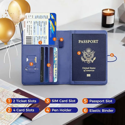 Melsbrinna Premium Leather Passport Holder Covers Case, Waterproof Rfid Blocking Travel Wallet Passport Holder with Pen Holder, Cute Passport Book for Women/Men