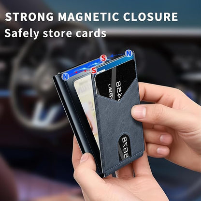 Wallet for Men Aluminum RFID Blocking-Metal Smart Pop-Up Credit Card Holder with 2 ID Windows, Holds 8-10 Cards,Bifold Security Front Pocket Wallet & Money Clip,Men's accessories (Blue)