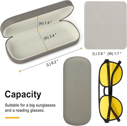 RayLove Glasses Case Hard Shell Eyeglass Case with Cleaning Cloth, PU Leather Protective Eye Glass Cases Fits Most Sunglasses
