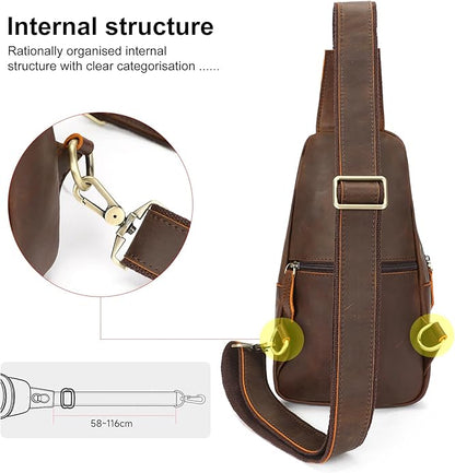 NIUCUNZH Genuine Leather Sling Bag Front Metal-Latch Crossbody Bags Handmade Vintage Chest Shoulder Backpack for Women Men