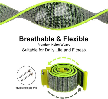 WOCCI 18mm Adjustable Nylon Watch Band, Quick Release Sport Loop Strap (Bright Yellow/Grey)