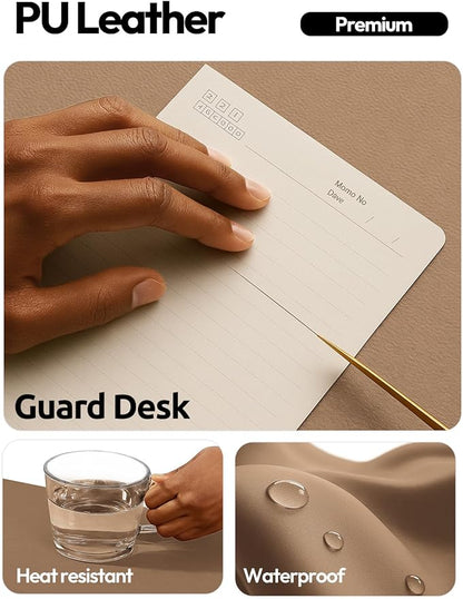 YSAGi Leather Desk Protector, Office Mat, Large Mouse Mat, Non-Slip PU Leather Blotter, Laptop Desk Pad, Waterproof Writing Pad for Office and Home (Khaki, 47" x 17")
