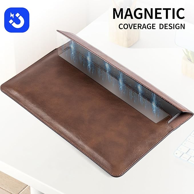 16 inch Genuine Leather Laptop Sleeve for MacBook Pro 16 Inch M5 M4 M3 M2 M1 Pro/Max＆MacBook Air 15 Inch M5 M4 M3 M2 Case,Premium Protective Case Cover with Magnetic Closure-Vintage Dark Brown