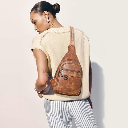 Leresas 7L Sling Bag for Women Men Vegan Leather Crossbody Bags Fanny Pack Purse Backpack Over Shoulder Bag Travel Anti Theft