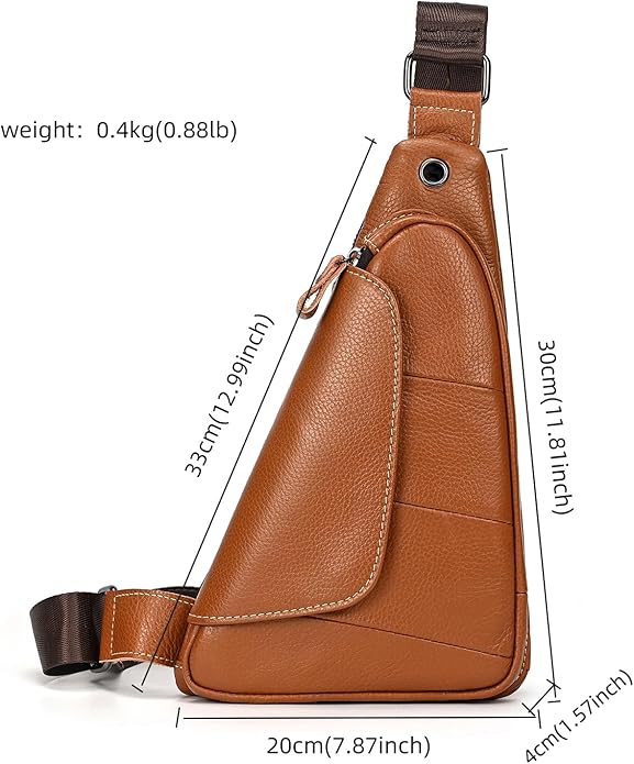 LUUFAN Men's Genuine Leather Sling Bag Chest Shoulder Backpack Crossbody Bag for Casual Sports Hiking Running Travel