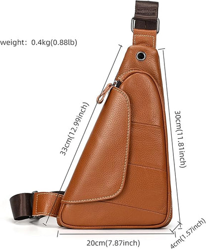 LUUFAN Men's Genuine Leather Sling Bag Chest Shoulder Backpack Crossbody Bag for Casual Sports Hiking Running Travel