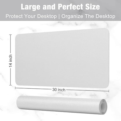 Hsurbtra Desk Pad, 30" x 14" PU Leather Desk Mat, XL Extended Mouse Pad, Waterproof Desktop Blotter Protector, Non-Slip Ultra Thin Large Laptop Keyboard Writing Mat for Office Home, Gray
