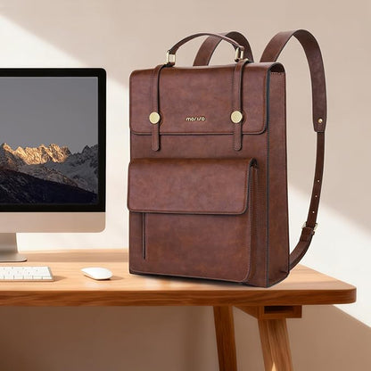 MOSISO Trendy Leather Backpack Purse for Women Men, 15.6-16 inch Laptop Backpack Waterproof Stylish Large Capacity Casual Daypack Bag for Work Business College Travel, Brown