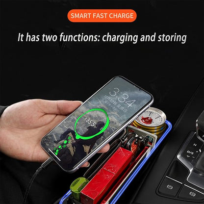 Car Seat Gap Filler Organizer, 2 Pack Multifunctional Car Seat Organizer, 7 Colours Changing LED Car Seat Seam Filler, Auto Console Side Storage Box with Cup Holders (beige)
