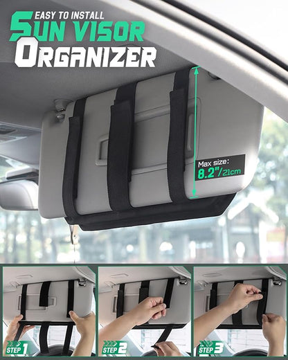 LIVANS Tactical Car Sun Visor Organizer, Auto Accessories Semi-Rigid Molle Panel with Zipper Storage Pouch & Glasses Holder, Gift for Car Gear, Fit Cars, Trucks, Suvs, Jeeps & Patrols(Black)