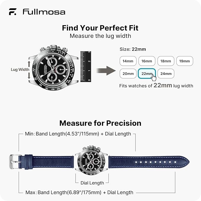 Fullmosa Watch Band, Quick Release Leather Watch Strap for Men Women, Replacement Bands Width 12mm 14mm 16mm 18mm 19mm 20mm 21mm 22mm 24mm
