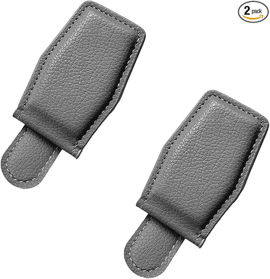 2PCS Sunglasses Holders for Car Sun Visor, Magnetic Leather Auto Visor Glasses Organizer Ticket Card Clip, Universal Eyeglasses Hanger Mounter for Most Cars, Trucks, SUVs (Gray)