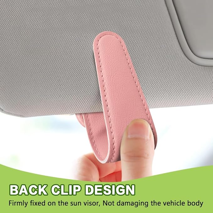 Sunglass Holder for Car, Sunglasses Clip for Car Visor, Magnetic Leather Vehicle Eyeglass Hanger Clip, Auto Ticket Card Glasses Organizer Clamp Accessories for SUV Sedan (Pink)
