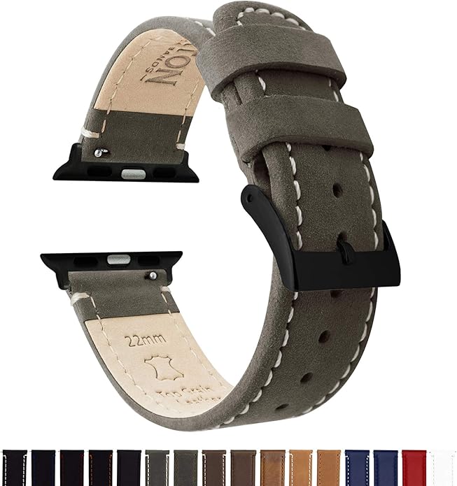 BARTON WATCH BANDS - Top Grain Leather Watch Bands Compatible with Apple Watch Models - 1, 2, 3, 4, 5, 6, 7, 8, 9, 10, SE, Ultra & Ultra 2