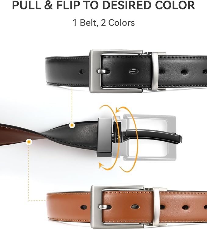 CHAOREN Reversible Belt Men 1 Piece - 1.25" Leather Dress Belt - Trim to Fit for Elegant Style