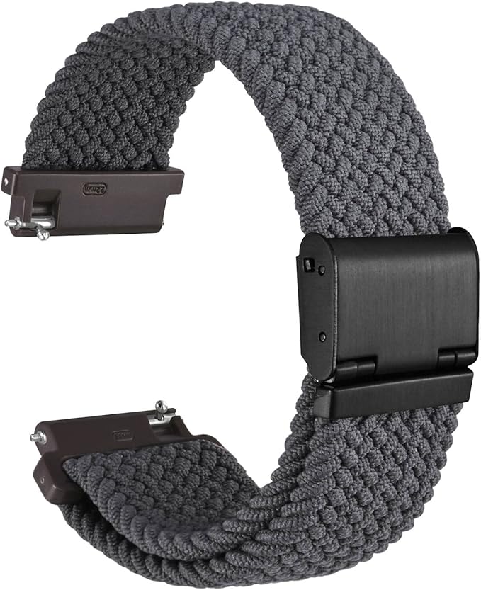 WOCCI 21mm Braided Nylon Watch Band for Men and Women, Quick Release, Black Stainless Steel Buckle (Grey)