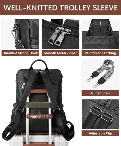 BOSTANTEN PU Leather Laptop Backpack for Women Designer Travel Backpack with Laptop Compartment Ladies Computer Shoulder Bags