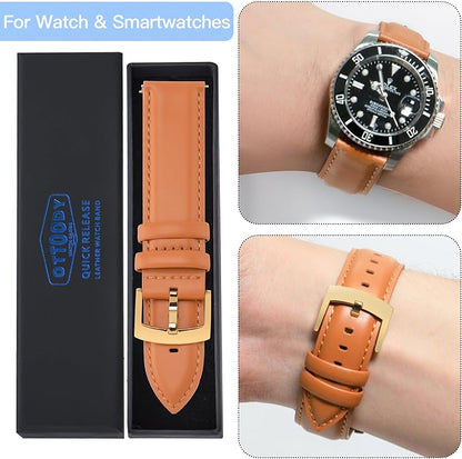 OTTOODY Leather Watch Bands Quick Release, Elegant Top Grain Leather Watch Straps for Men & Women, Choice of Color & Width - 18mm, 19mm, 20mm, 21mm or 22mm Wristbands Bracelet for Watch & Smartwatch
