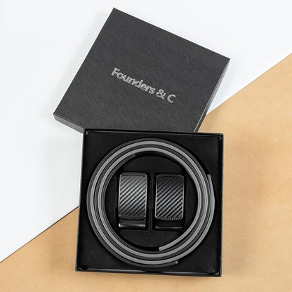 Founders & C Mens Belt 2 Pack,Leather Ratchet Click Belt Dress with Slide Buckle 1 3/8" in Gift Set Box- Size Adjustable