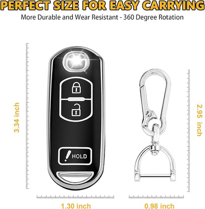 FT FUNTOR for Mazda Key Cover,3 Buttons TPU Key Cover with Silver Edge,Compatible with Mazda 3 6 CX-3 CX-5 CX-7 CX-9 with Keychain (B-Black)
