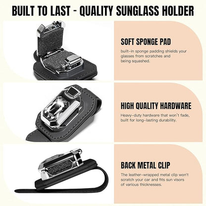 Sunglass Holder for Car Visor, Faux Leather Eyeglass Holder Clip for Car Sun Visor Organizer, Universal One Handed Operation Sun Glass Hanger, Car Interior Accessories for Women Man