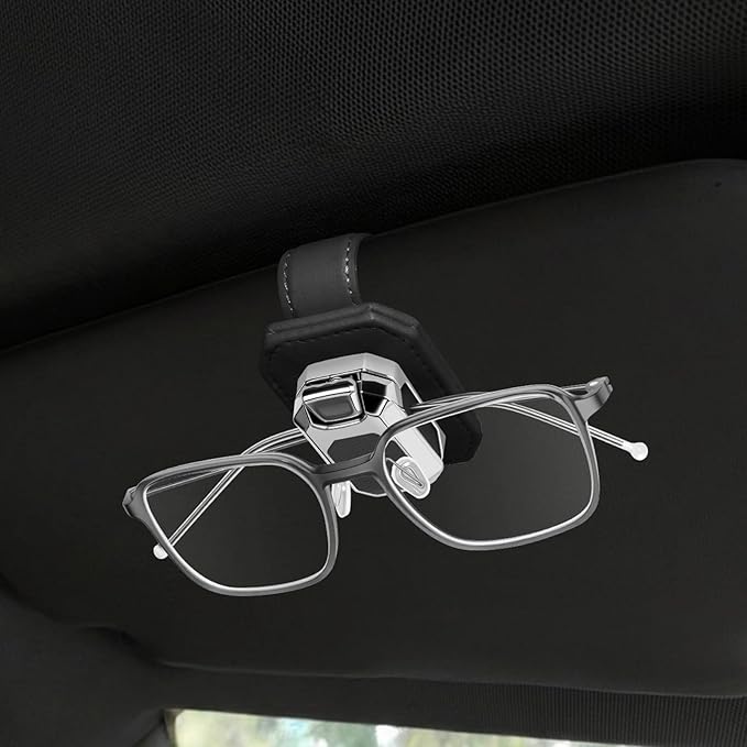 Sunglass Holder for Car Visor, Faux Leather Eyeglass Holder Clip for Car Sun Visor Organizer, Universal One Handed Operation Sun Glass Hanger, Car Interior Accessories for Women Man