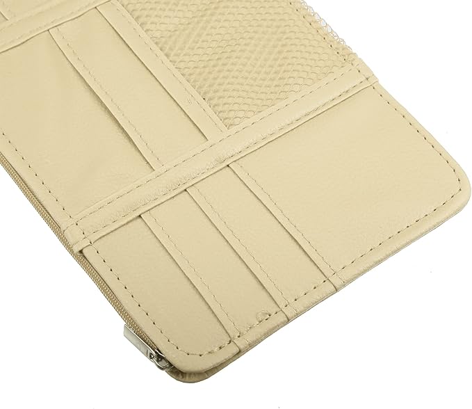 X AUTOHAUX Car Sun Visor Organizer Auto Interior Accessories Car Sunglass Holder Pocket Storage Pouch Organizer with Zipper Beige