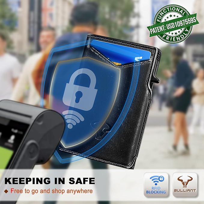 BULLIANT Men Wallet Gift Boxed,Slim Front Pocket Wallet Money Clip Card Holder 3.8"x2.7",Pop-up Access