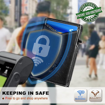 BULLIANT Men Wallet Gift Boxed,Slim Front Pocket Wallet Money Clip Card Holder 3.8"x2.7",Pop-up Access