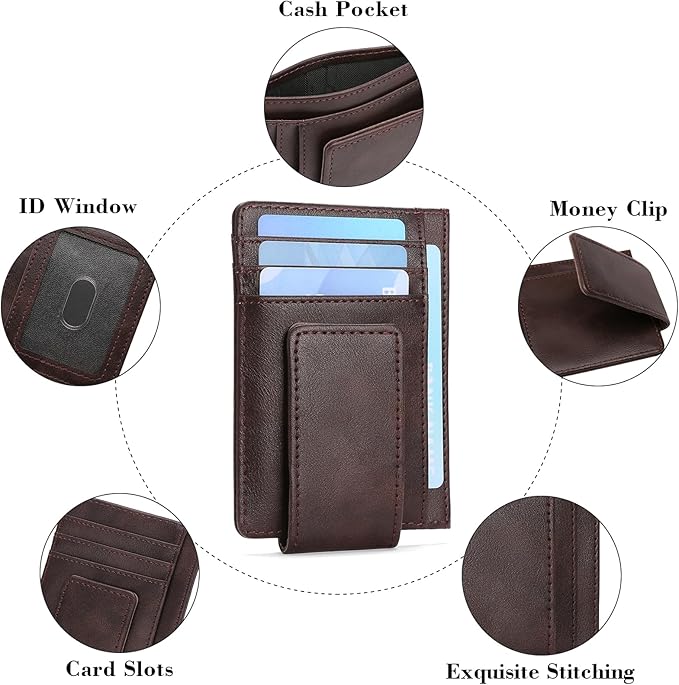 Magnetic Closure Slim Wallet for Men Leather RFID Blocking Minimalist Front Pocket Money Clip Wallet Credit Card Holder