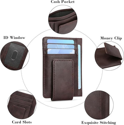 Magnetic Closure Slim Wallet for Men Leather RFID Blocking Minimalist Front Pocket Money Clip Wallet Credit Card Holder