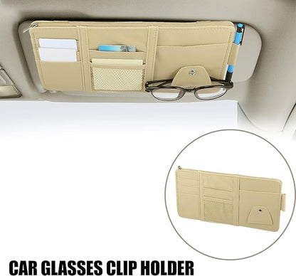 X AUTOHAUX Car Sun Visor Organizer Auto Interior Accessories Car Sunglass Holder Pocket Storage Pouch Organizer with Zipper Beige