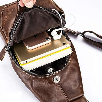 Hebetag Leather Sling Bag Backpack for Men Women Travel Outdoor Sports Camping Casual Crossbody Shoulder Chest Day Pack Backpacks Brown