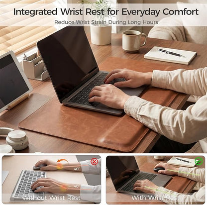 Magnetic Desk Mat System with Wrist Support 80×40cm, Premium Leather Desk Pad with Magnetic Accessories, Waterproof Non-Slip Desk Organizer for Office & Gaming