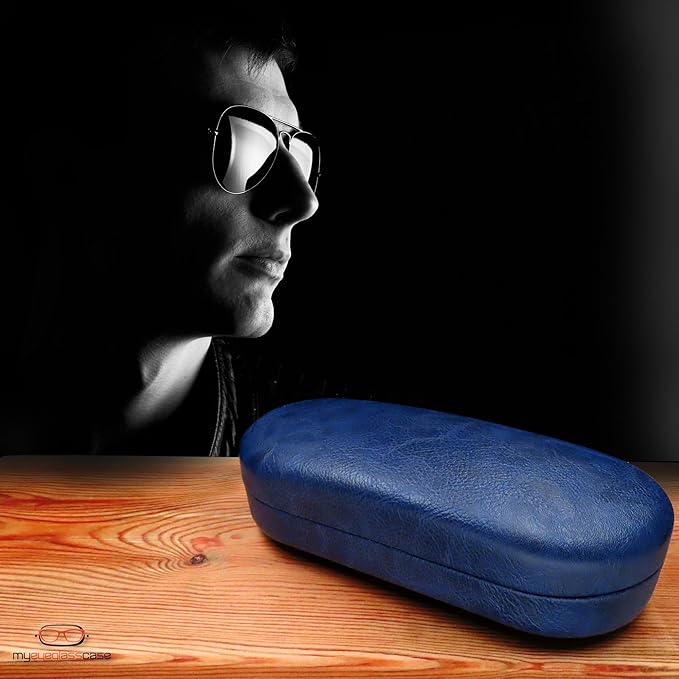 MyEyeglassCase - Large Sunglasses Case - Hard Glasses Case Holder w/Pouch & Cloth - Eyeglass Case Aviator Frames Men & Women