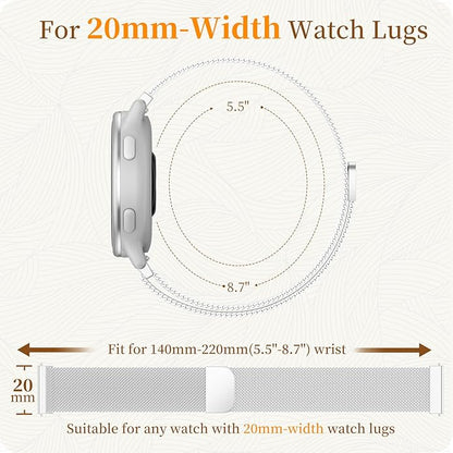 18mm 20mm Metal Band Compatible for Garmin Vivoactive 5/6/4S/3 Watch Bands, Soft Stainless Steel Mesh Strap for Garmin Venu 3S/Venu 2S/Sq Watch Band, Forerunner 55/245/255S/265S Watch Band Women Men