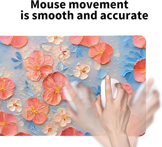 Oil Painting Flowers Desk Mat for Women, Large PU Leather Desk Pad with Non-Slip Base, Aesthetic Office Keyboard Cover for Gaming & Home Work, Artistic Desk Decor (23.6x11.8 Inch)