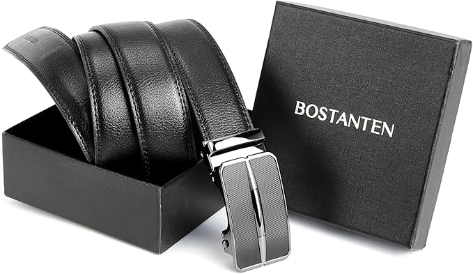 BOSTANTEN Mens Belt Leather Ratchet Belt For Men Dress and Casual with Adjustable Buckle, Trim to Fit