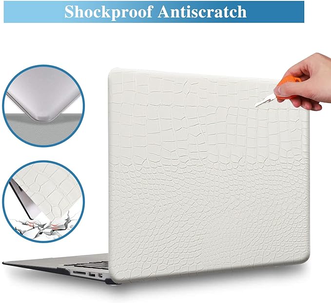 KEROM Compatible with Crocodile MacBook Pro 13 Inch Case 2026 2022-2016 M2 M1 A2338 A2289 A2251 A2159 A1989 A1706 A1708, Textured Aligator Skin Snakeskin PU Leather Hardshell & Keyboard Cover, White