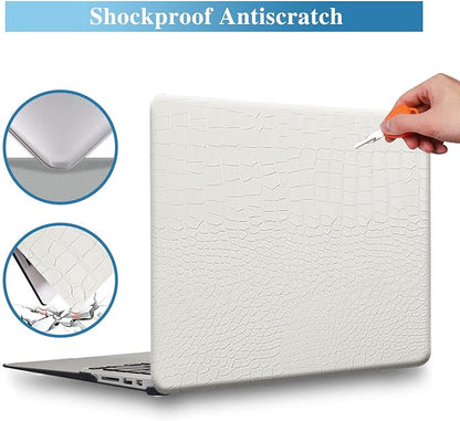 KEROM Compatible with Crocodile MacBook Pro 13 Inch Case 2026 2022-2016 M2 M1 A2338 A2289 A2251 A2159 A1989 A1706 A1708, Textured Aligator Skin Snakeskin PU Leather Hardshell & Keyboard Cover, White