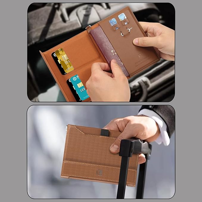 Passport Holder for Travel Essentials, RFID Blocking PU Leather Passport Wallet Cover Card holder Case Passport Book Holders for Women and Men, Brown
