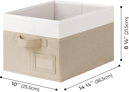 GRANNY SAYS Shelf Storage Baskets, Fabric Storage Bins for Clothes, Closet Storage Boxes with Handles, Collapsible Storage Containers for Bedroom and Living Room, Khaki&Ivory, Medium, 3-Pack