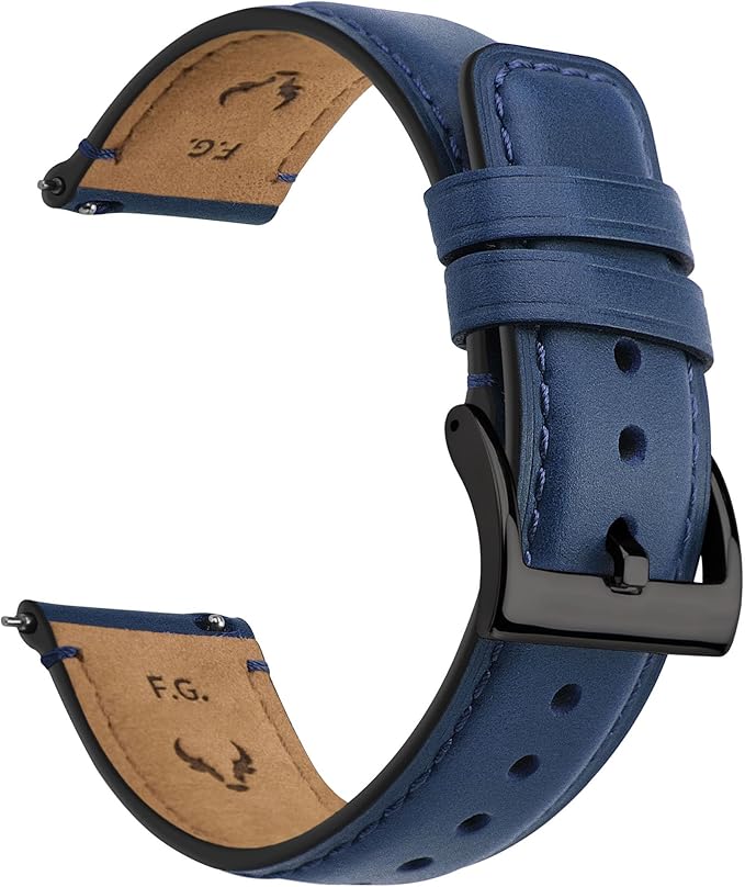 Fullmosa Watch Bands,18mm 20mm 22mm Quick Release Leather Watch Band Strap - Burnished Leather Watch Band Vintage Wristband (Dark Blue+Smoky grey Hardware, 20mm)