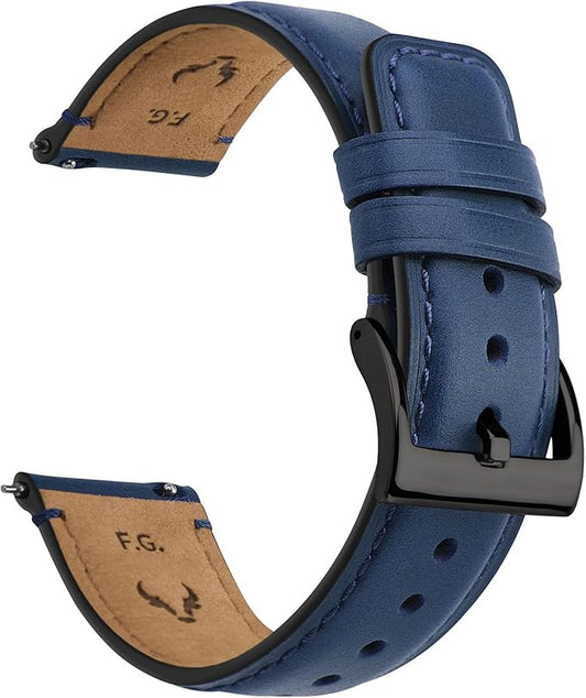 Fullmosa Watch Bands,18mm 20mm 22mm Quick Release Leather Watch Band Strap - Burnished Leather Watch Band Vintage Wristband (Dark Blue+Smoky grey Hardware, 20mm)
