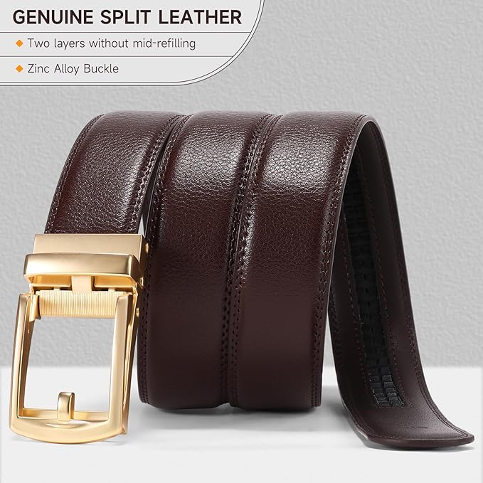 GAEKEAO Ratchet Belt for Men Genuine Leather 1 3/8" - Micro-Adjust Buckle Trim to Fit Dress Belt Casual to Formal Gift Boxed